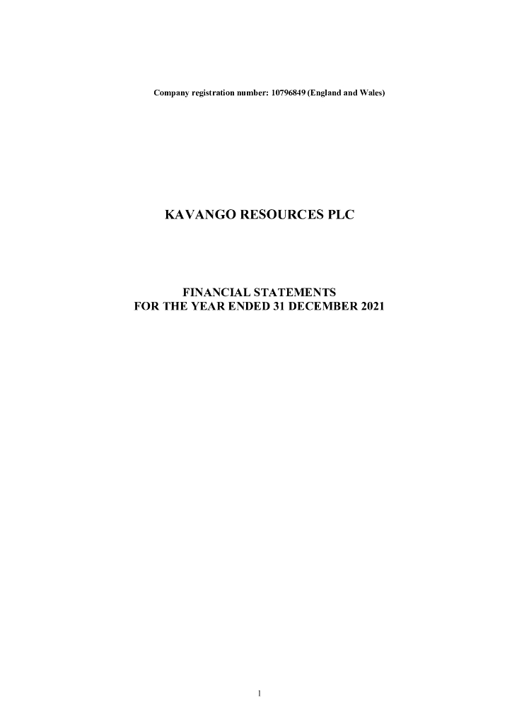 Kavango Resources Plc（KAV）2021财年年度报告（英文版）
