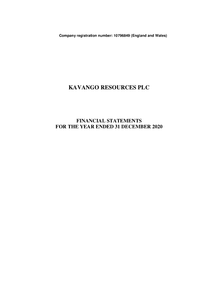 Kavango Resources Plc（KAV）2020财年年度报告（英文版）