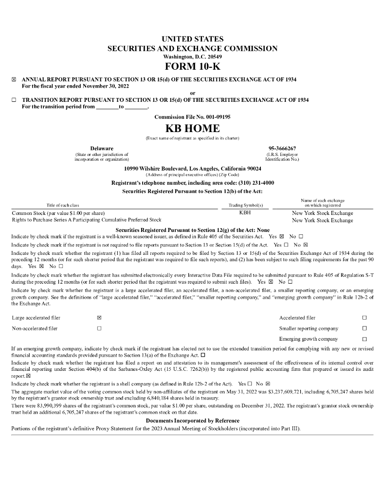 KB Home（KBH）2022财年年度报告（英文版）