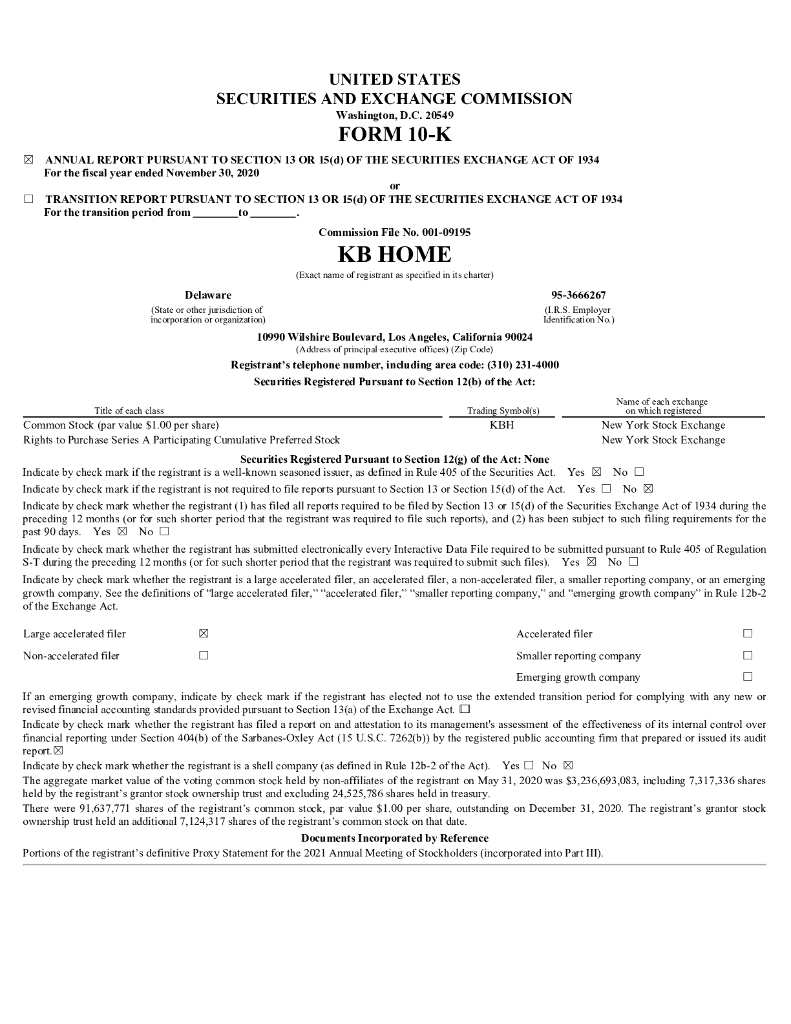 KB Home（KBH）2020财年年度报告（英文版）