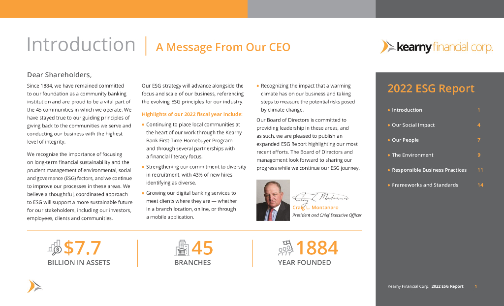 Kearny Financial Corp.（KRNY）2022年ESG报告（英文版）