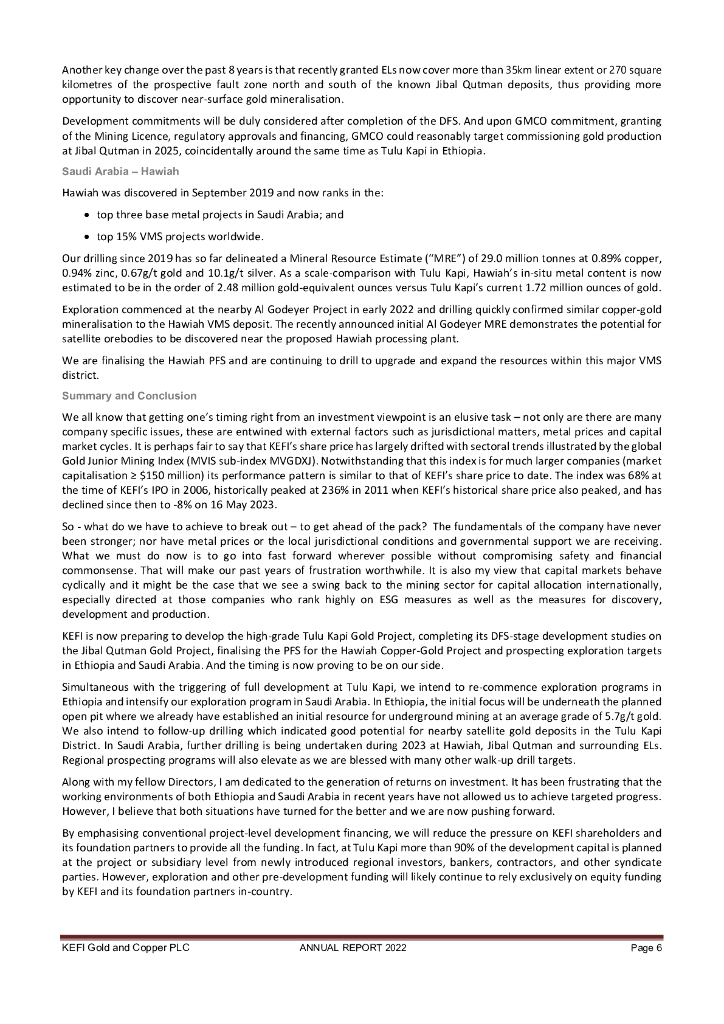 KEFI Gold and Copper Plc（KEFI）2022财年年度报告（英文版）_第7页