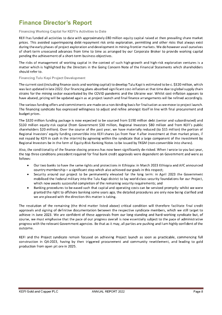 KEFI Gold and Copper Plc（KEFI）2022财年年度报告（英文版）_第9页