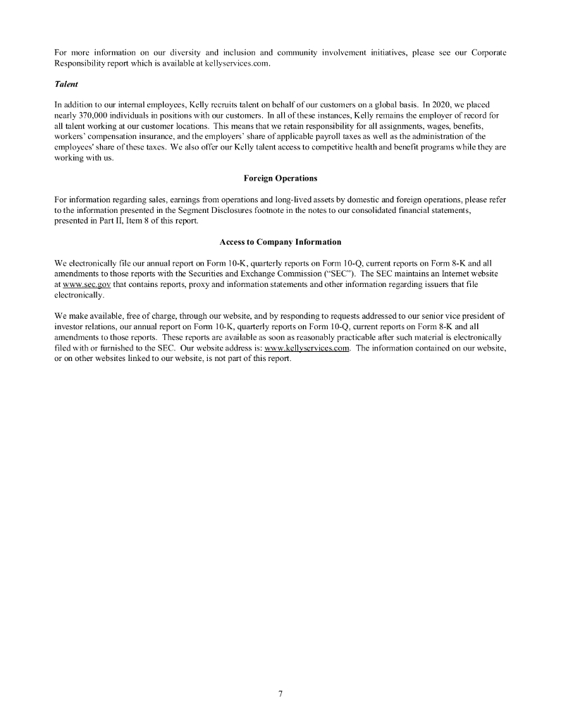 Kelly Services Inc.（KELYA）2020财年年度报告（英文版）_第9页