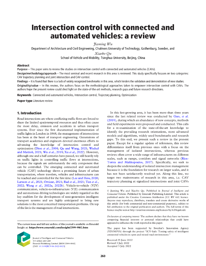 联网和自动化车辆的交叉路口控制综述（英文版）