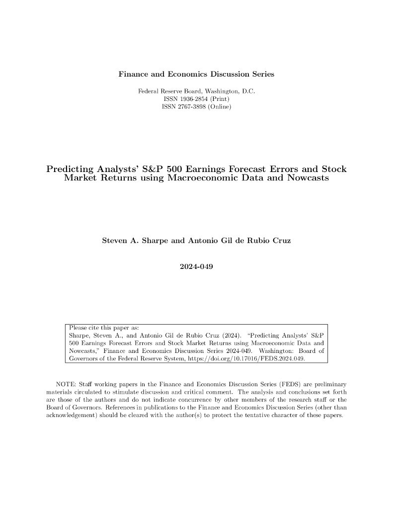 美联储：使用宏观经济数据和Nowscast预测分析师的标普500收益预测误差和股市回报（英文版）