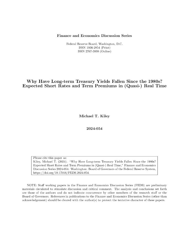 美联储：为什么自20世纪80年代以来，长期国债收益率一直在下降？（准）实时的预期短期利率和定期保费（英文版）