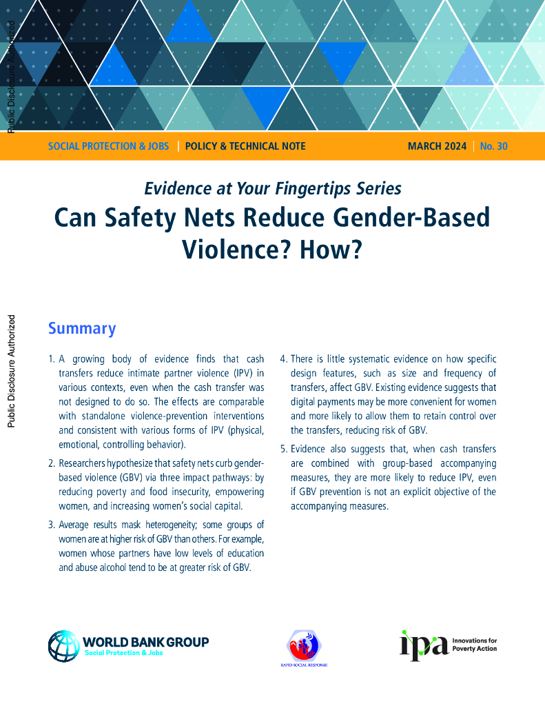 世界银行：安全网能减少基于性别的暴力吗？怎样？（英文版）