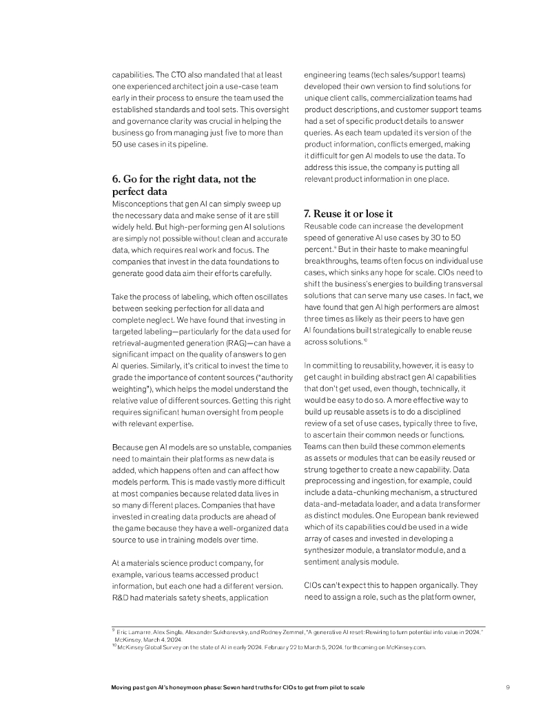 麦肯锡：2024走出生成式人工智能的蜜月期报告：CIO引领从试点到规模化的七个严酷真相（英文版）_第9页