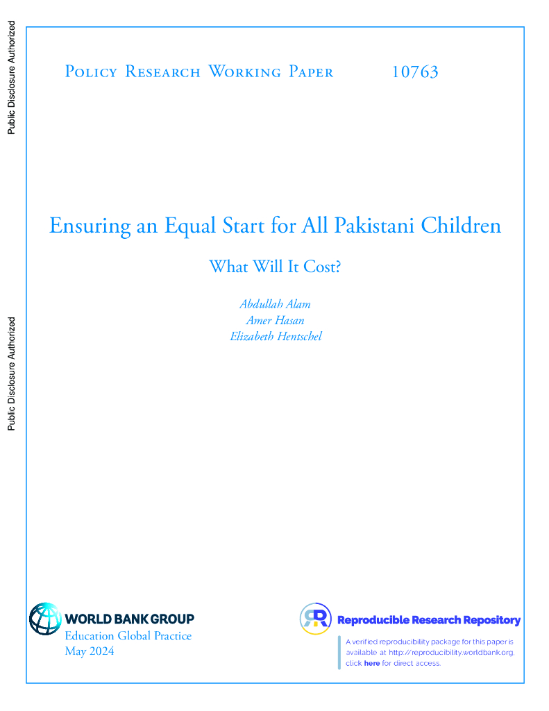 世界银行：确保所有巴基斯坦儿童平等起步：代价是什么？（英文版）