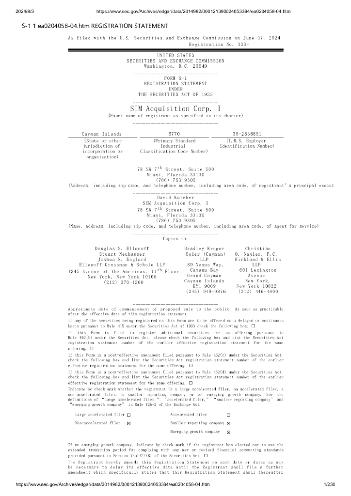 SIM Acquisition Corp WRD美股纳斯达克IPO上市招股说明书