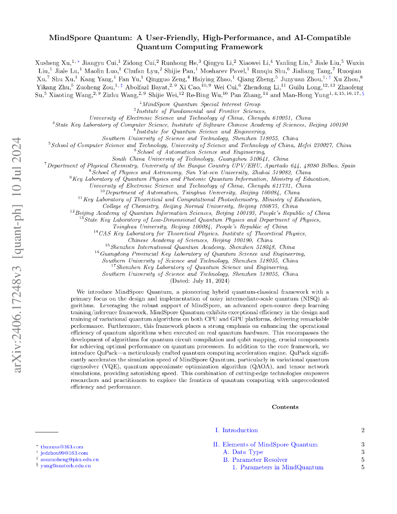 MindSpore Quantum：一个用户友好、高性能、与 AI 兼容的量子计算框架（英文版）