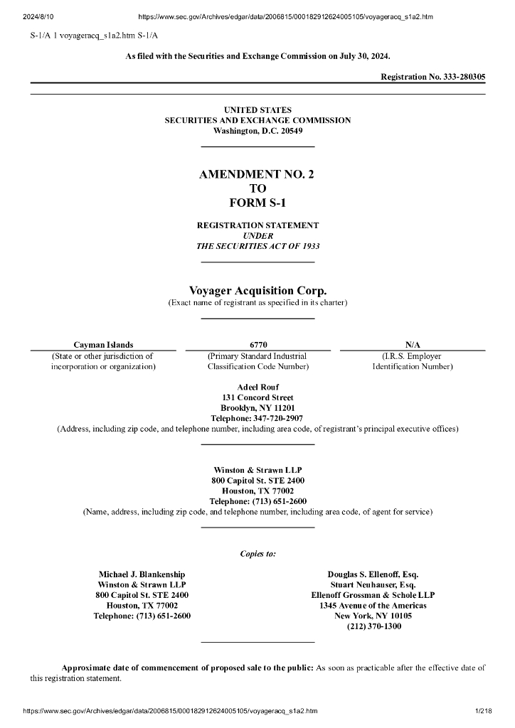 Voyager Acquisition Corp美股纳斯达克IPO上市招股说明书