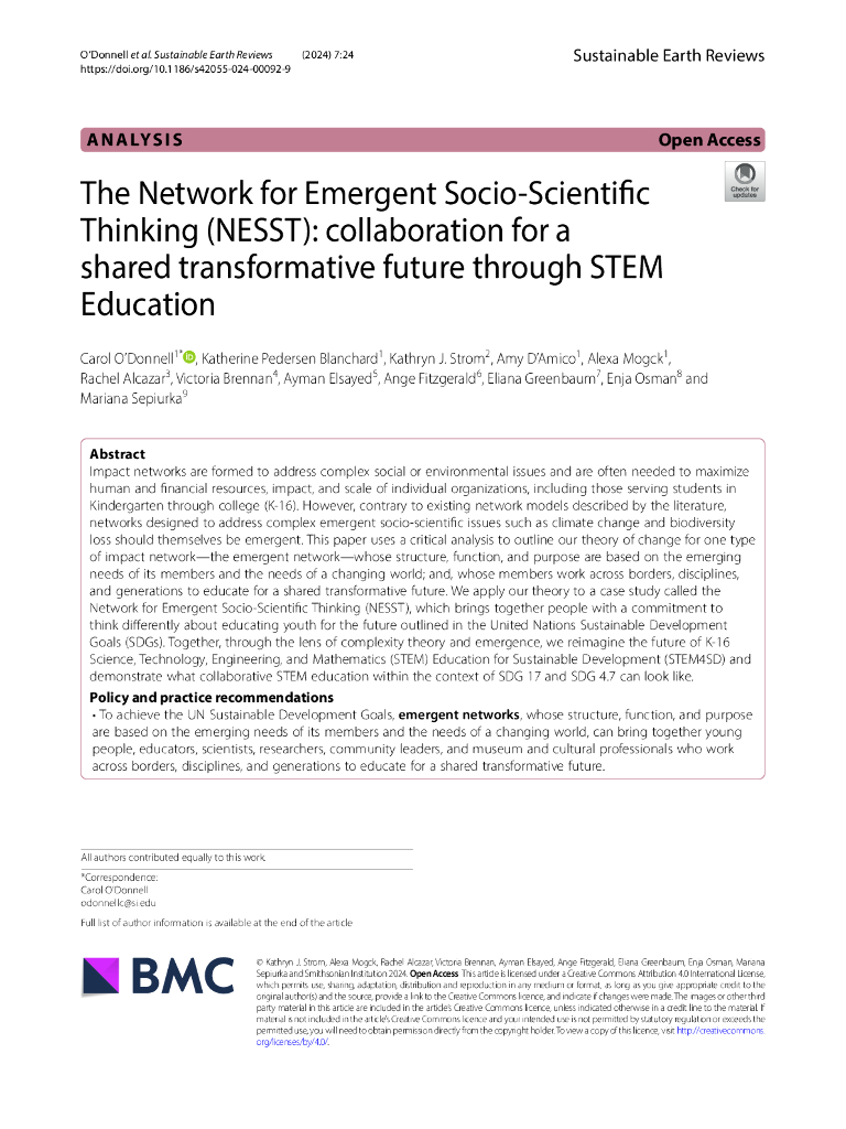 新兴社会科学思维网络（NESST）：通过STEM教育合作实现共同的变革性未来