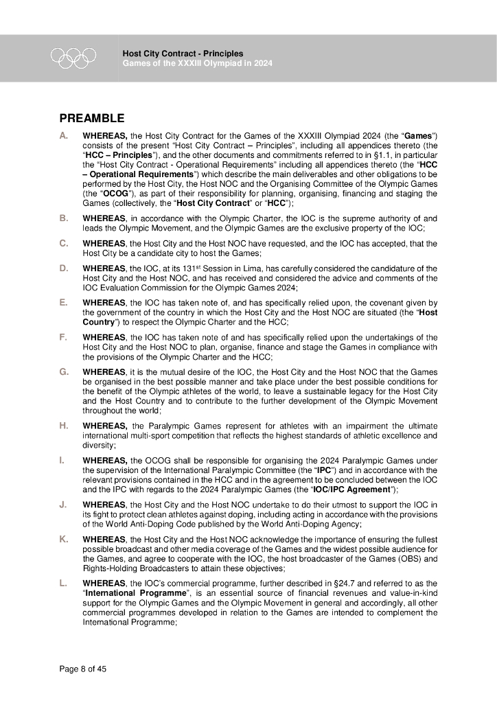 2024年第三十三届奥林匹克运动会主办城市合同原则（英文版）_第8页