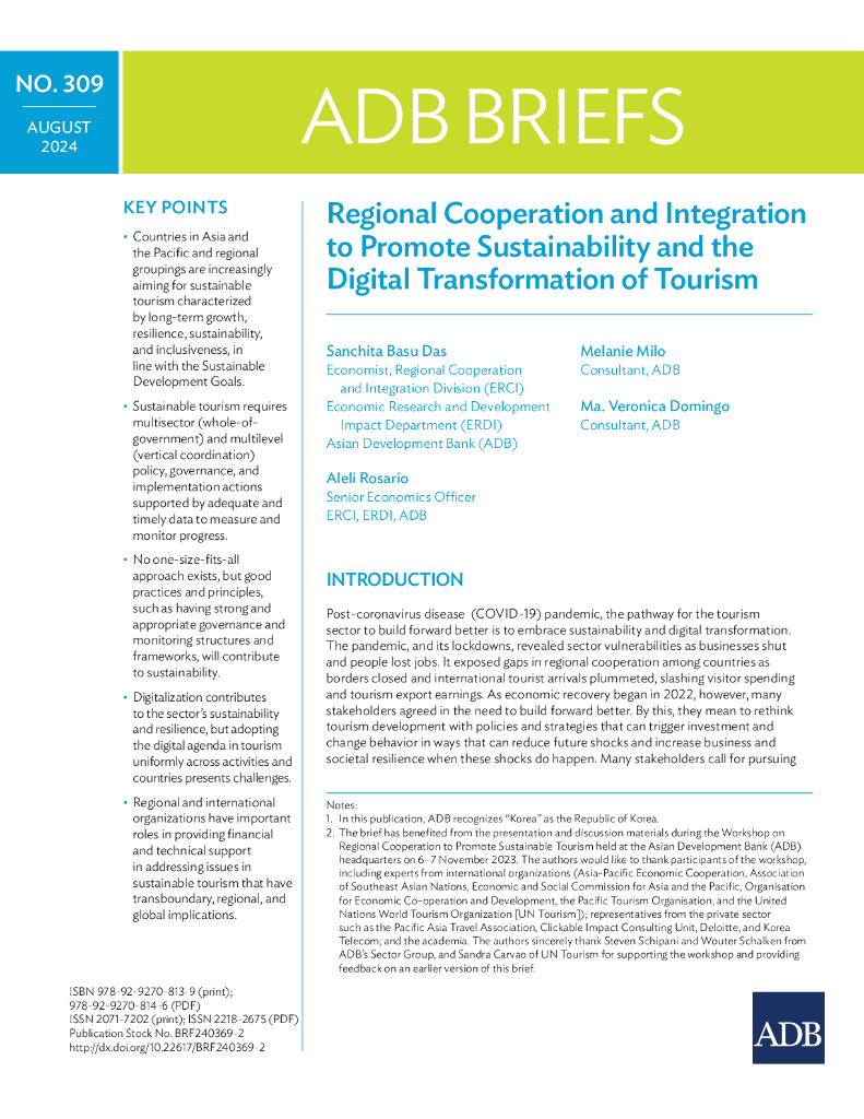 ADB亚洲开发银行：2024区域合作与一体化促进旅游业可持续发展和<em>数字化转型</em>报告（英文版） 海报