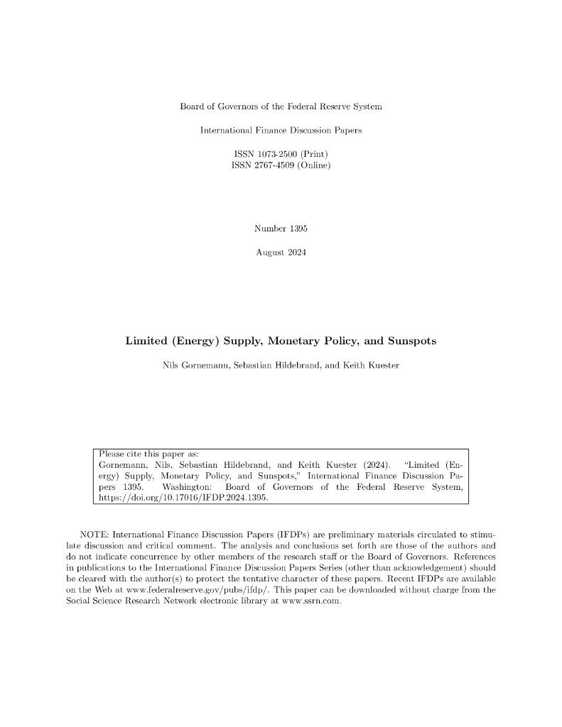 美联储：有限的（能源）供应、货币政策和太阳黑子（英文版）