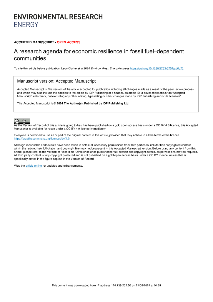 未来能源研究所：依赖矿物燃料社区经济复原力研究议程（英文版）