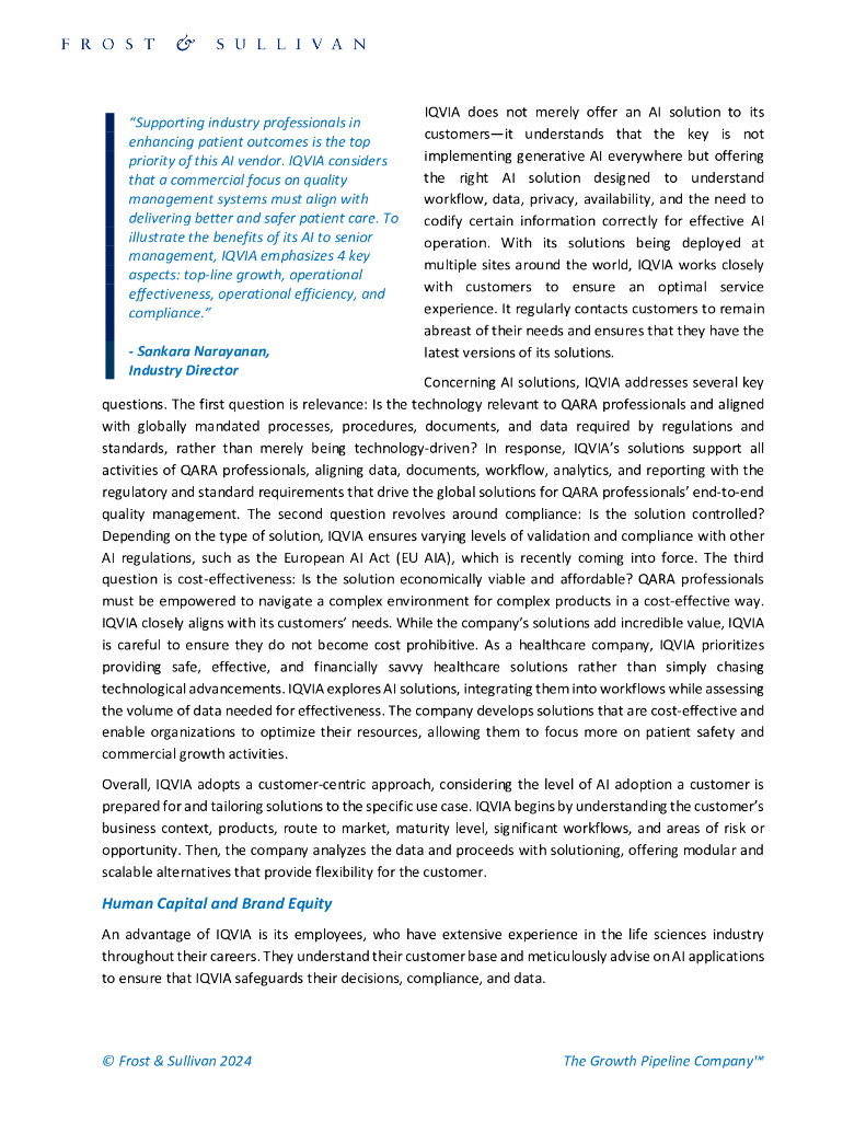 IQVIA艾昆纬：2024年医疗保健行业全球人工智能监管和质量解决方案领域的客户价值领导者报告（英文版）_第6页