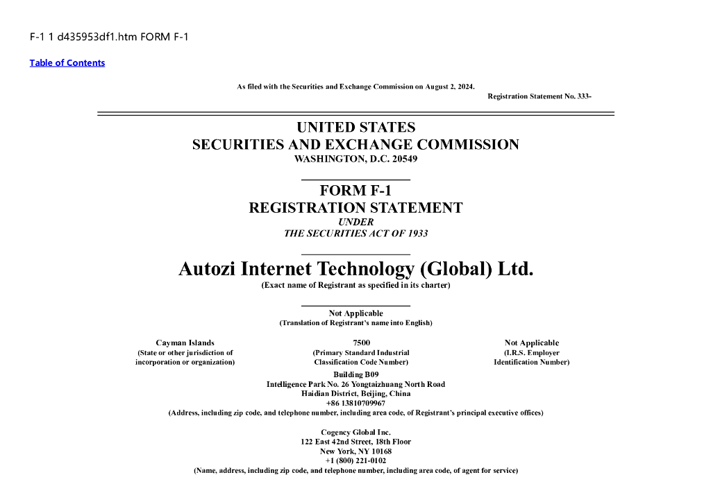 中驰车福互联科技（全球）有限公司（Autozi Internet Technology(Global)Ltd.）美股纳斯达克IPO上市招股说明书