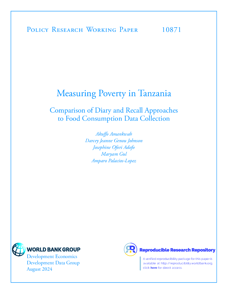 世界银行：坦桑尼亚的贫困衡量：日记和回忆方法在食品消费数据收集中的比较（英文版）