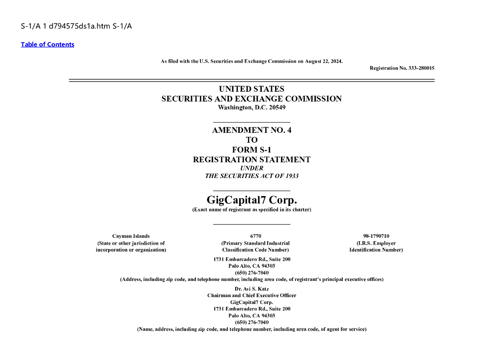 GigCapital7 Corp.美股纳斯达克IPO上市招股说明书