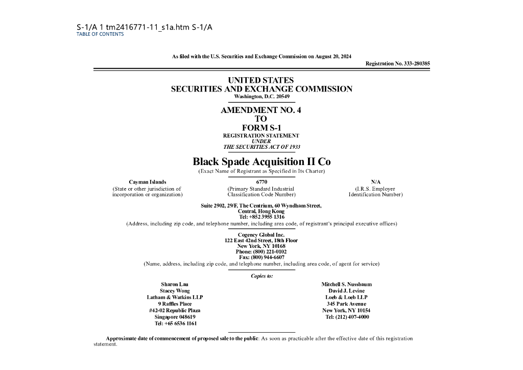 Black Spade Acquisition II Co美股纳斯达克IPO上市招股说明书