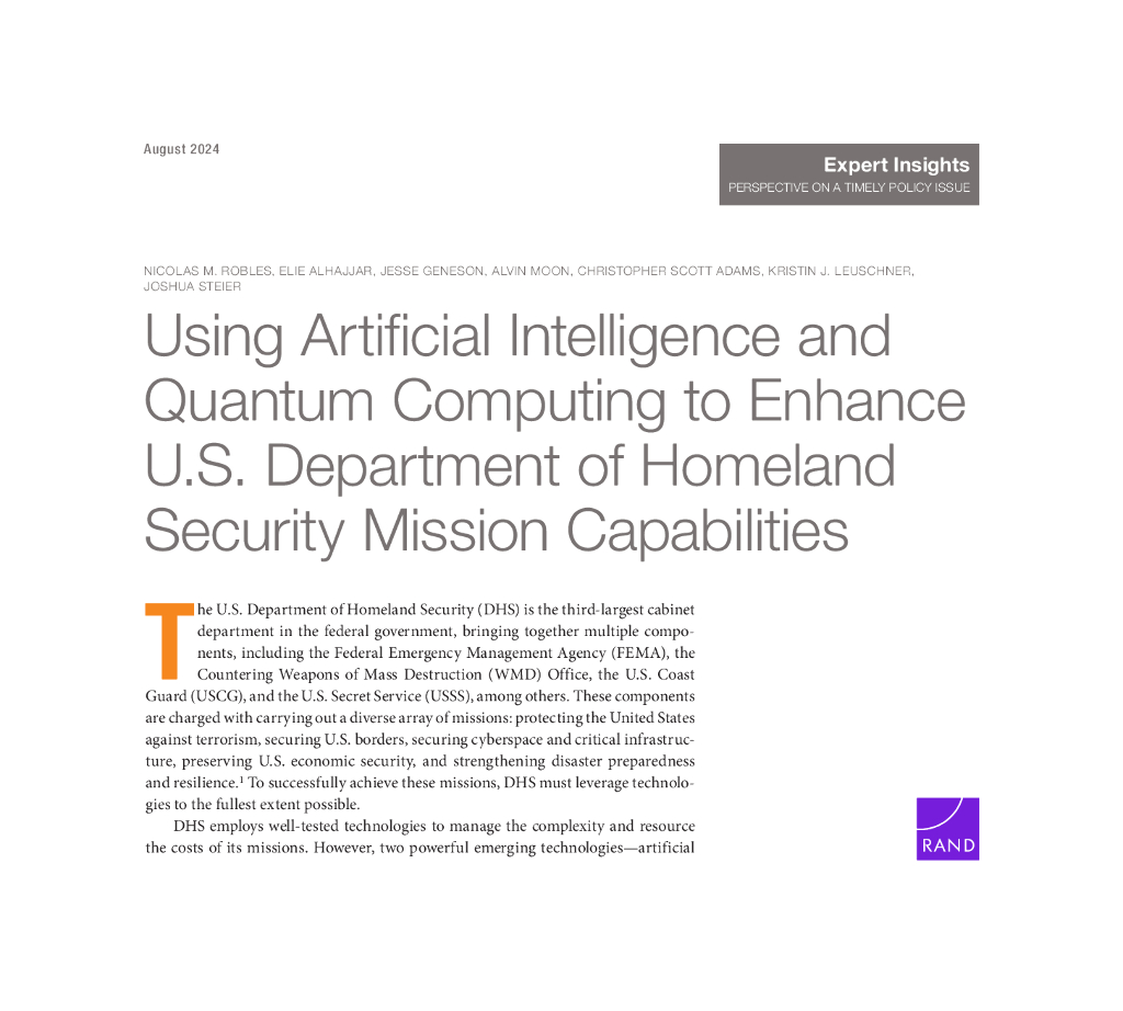 Rand兰德：2024年利用<em>人工智能</em>和量子计算增强美国国土安全部的任务能力报告（英文版） 海报