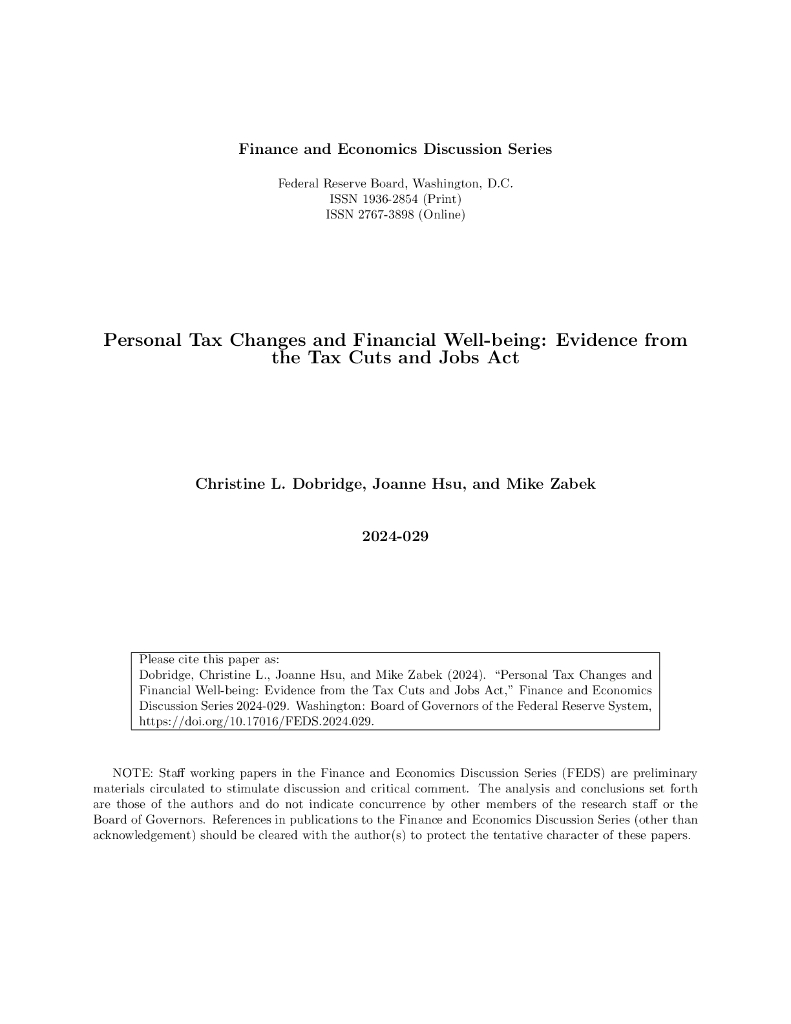 美联储：个人所得税的变化与财务状况：来自减税和就业法案的证据（英文版）