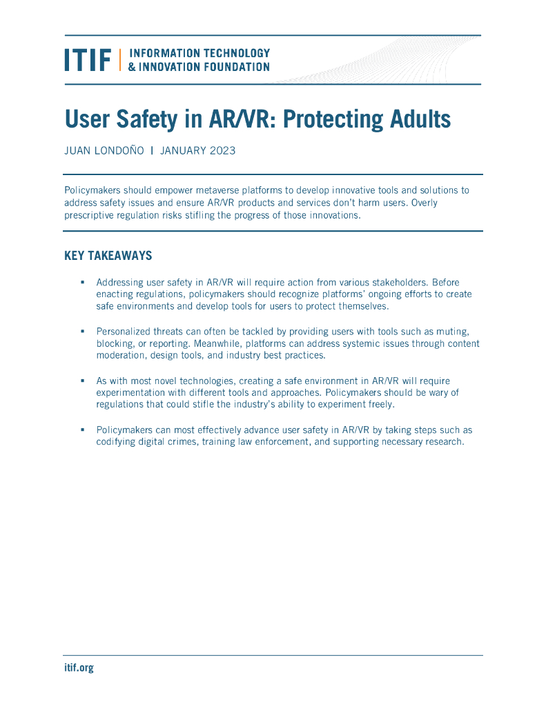 ITIF：2023年<em>AR</em>/VR中的用户安全：保护成年人报告（英文版） 海报