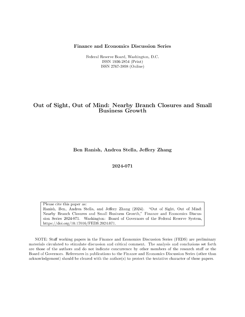 美联储：眼不见心不烦：附近分行关闭与小企业增长（英文版）