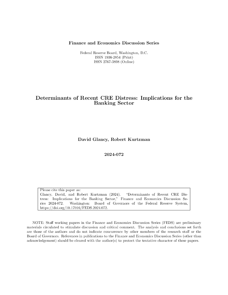 美联储：近期CRE困境的决定因素：对银行业的影响（英文版）