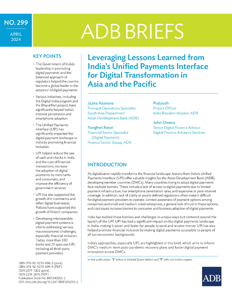 ADB亚洲开发银行：2024年利用印度统一支付接口的经验教训促进亚太地区的<em>数字化转型</em>报告（英文版） 海报