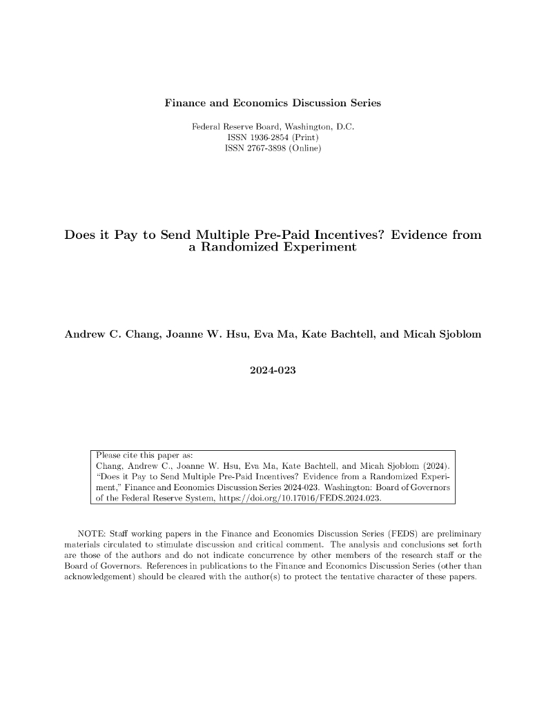 美联储：发送多个预付费激励是否有效？来自随机实验的证据（英文版）