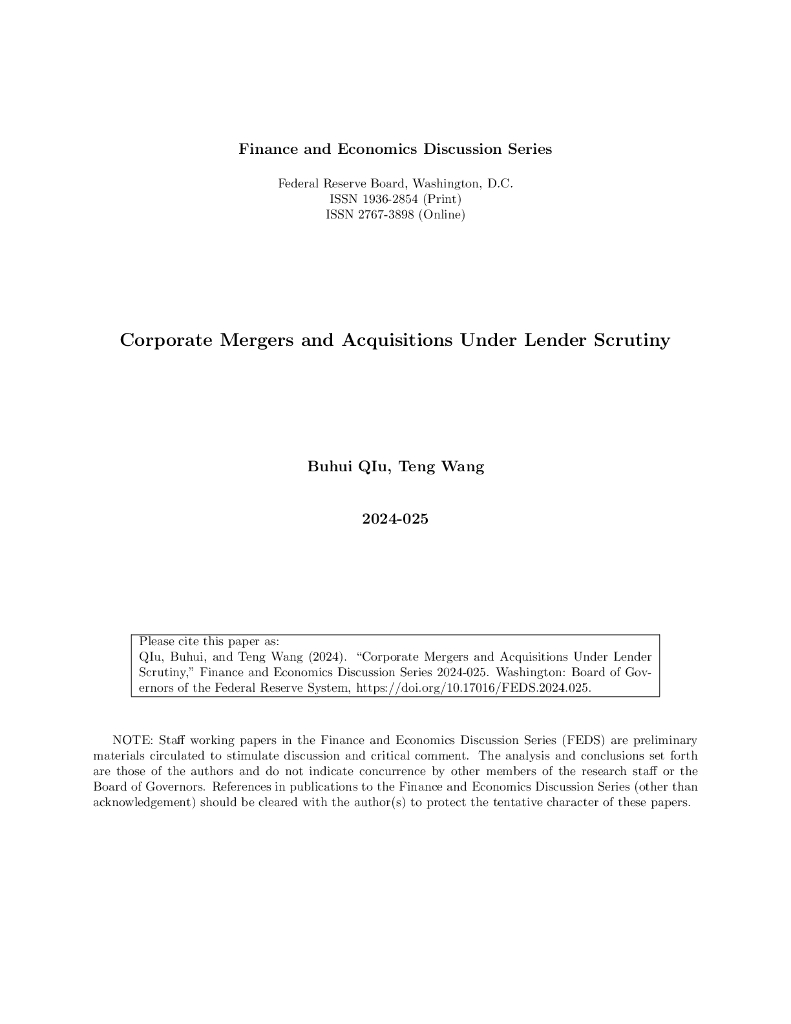 美联储：贷款人审查下的企业并购（英文版）