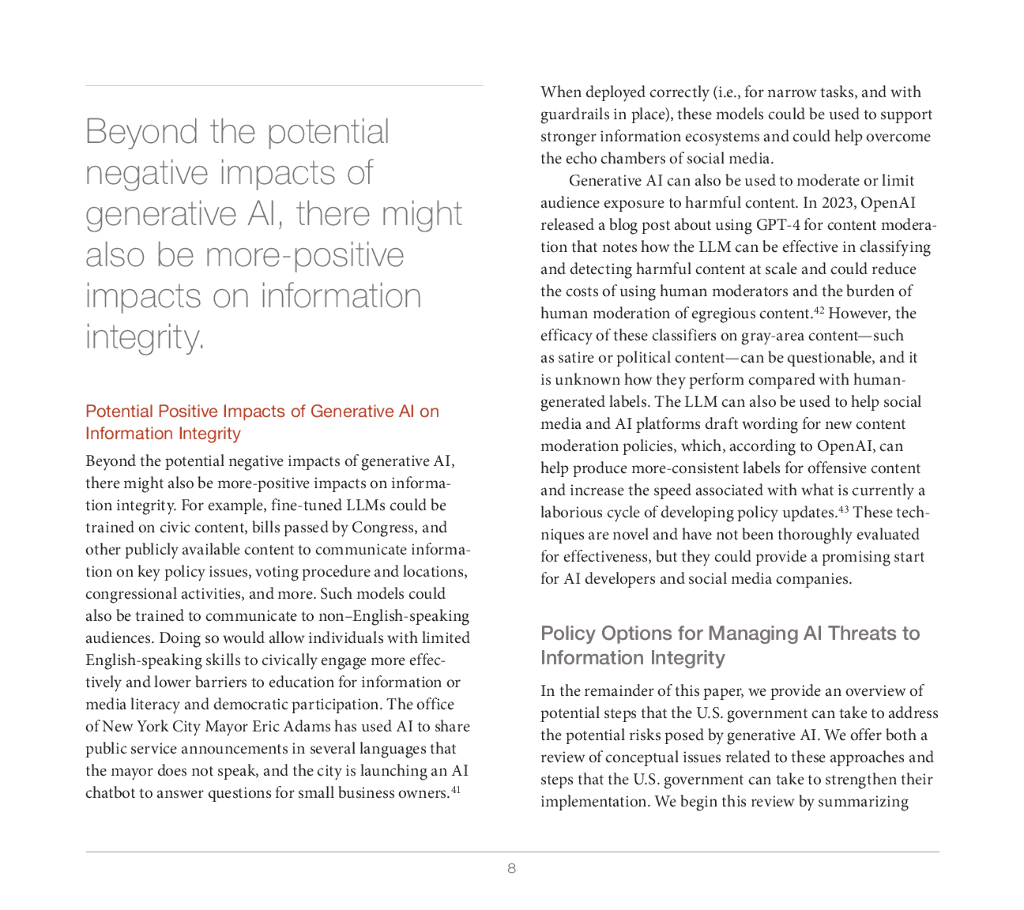 Rand兰德：2024年生成人工智能对信息完整性的威胁和潜在的政策对策报告（英文版）_第8页