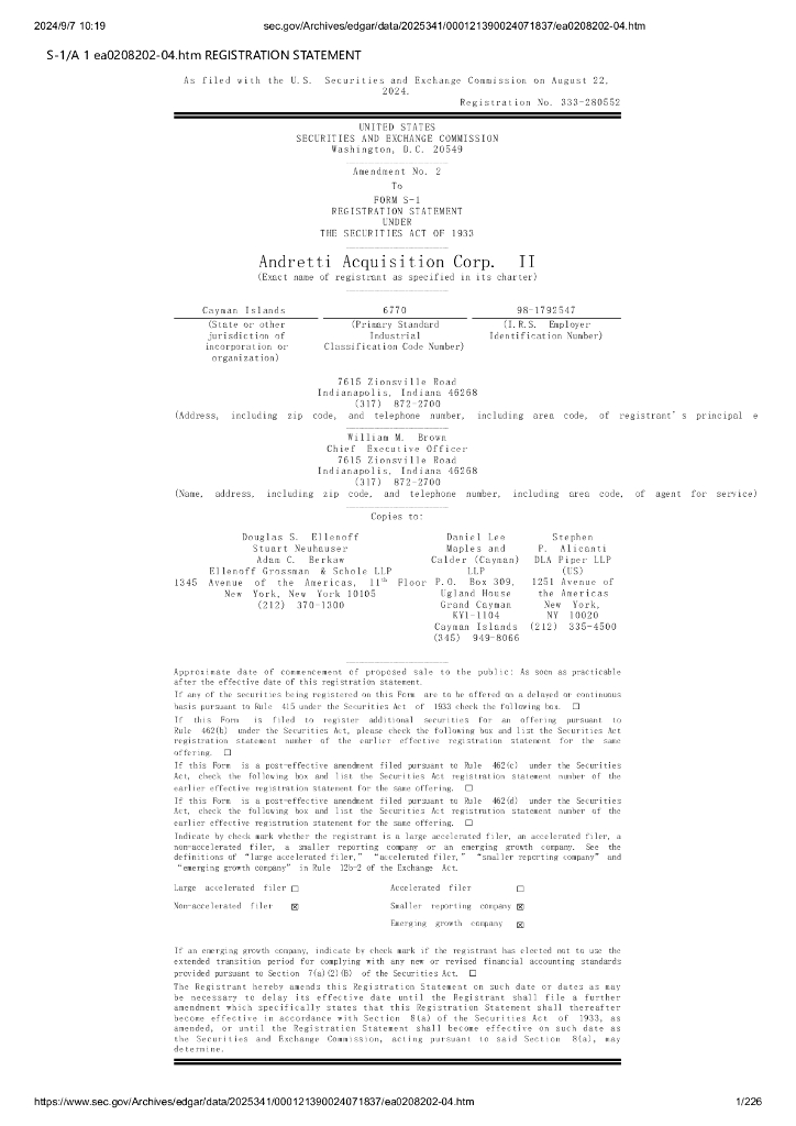 Andretti Acquisition Corp.美股纳斯达克IPO上市招股说明书