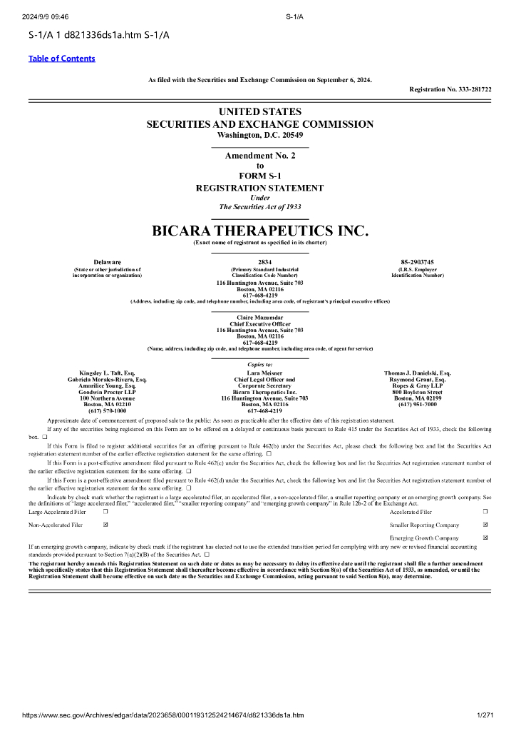 Bicara Therapeutics Inc.美股纳斯达克IPO上市招股说明书