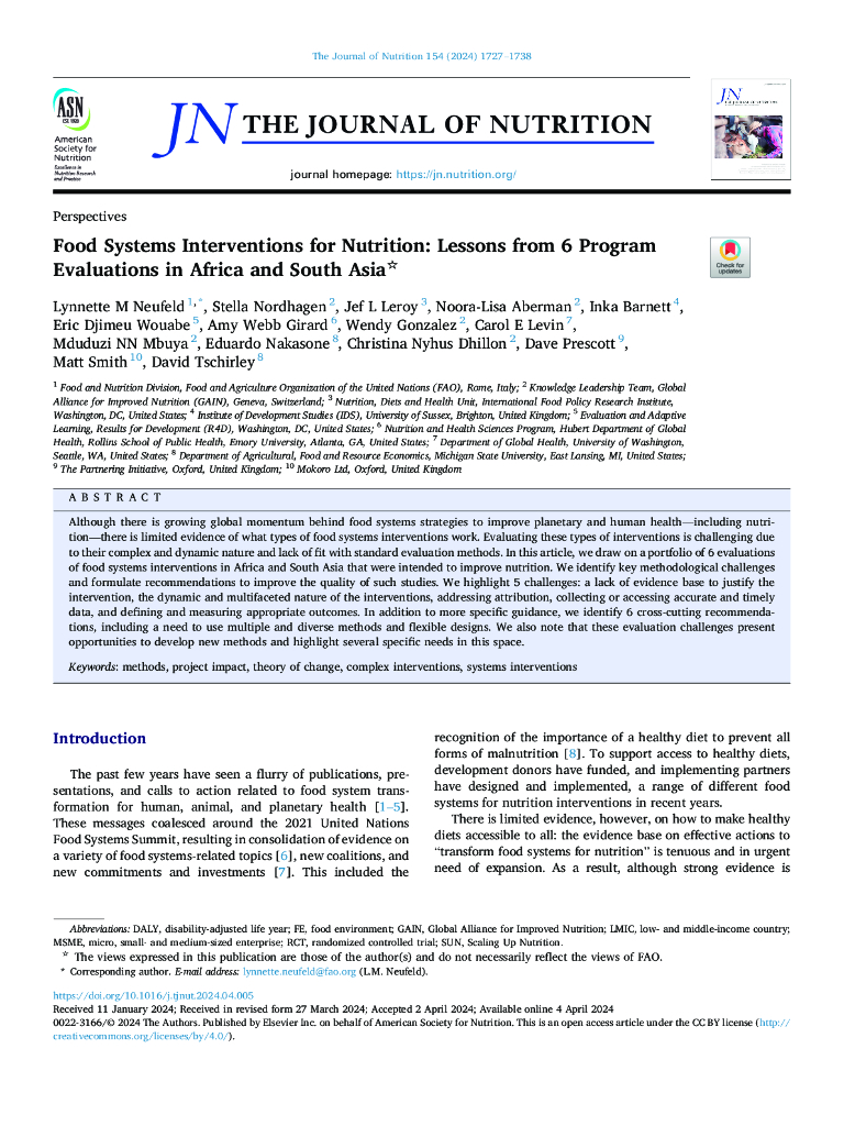 粮食系统营养干预：非洲和南亚六项方案评估的经验教训（英文版）