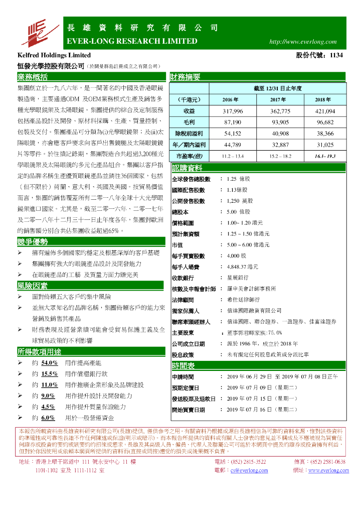 长雄证券：新股研究：恒发光学控股有限公司