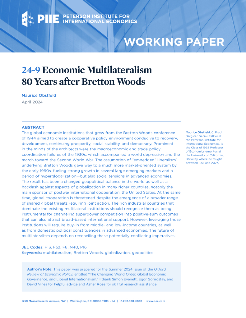 彼得森经济研究所：布雷顿森林体系80年后的经济多边主义（英文版）
