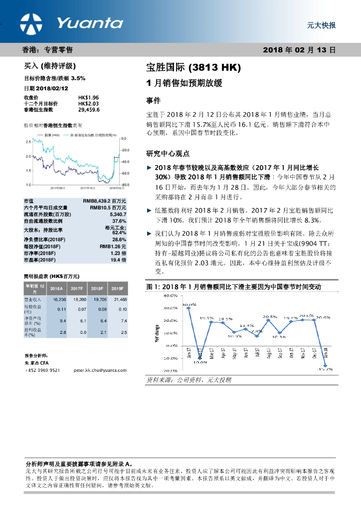 元大证券(香港)：宝胜国际（03813）港股公司研究报告-1月销售如预期放缓
