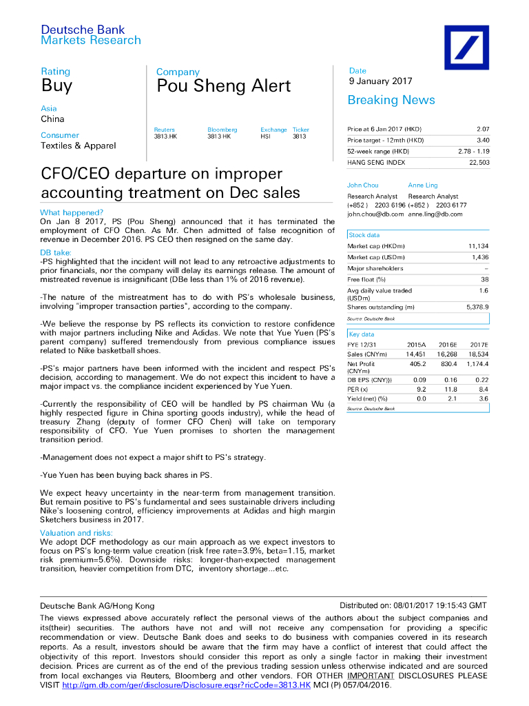 德意志银行：宝胜国际（03813）港股公司研究报告-CFO/CEOdepartureonimproperaccountingtreatmentonDecsales