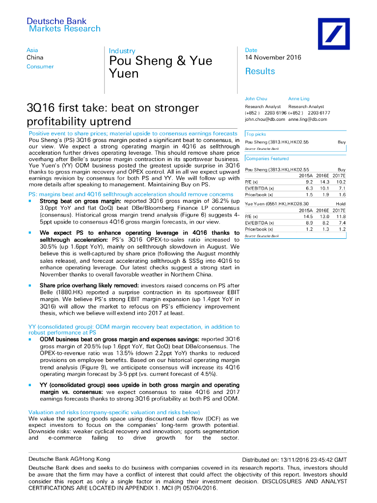 德意志银行：宝胜国际（03813）港股公司研究报告-3Q16firsttake:beatonstrongerprofitabilityuptrend
