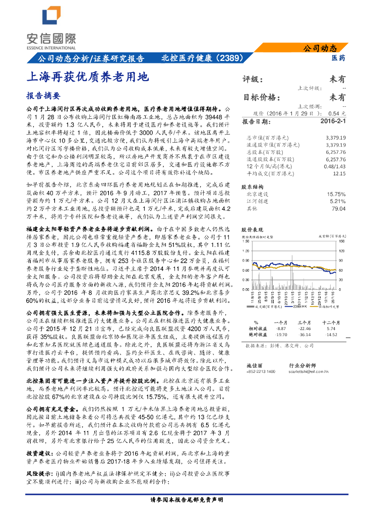 安信国际证券：北京健康（02389）港股公司研究报告-上海再获优质养老用地