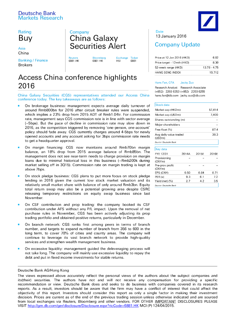 德意志银行：中国银河（06881）港股公司研究报告-AccessChinaconferencehighlights2016