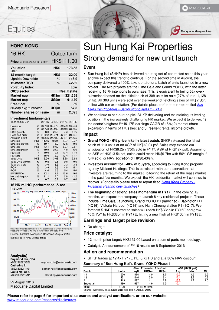 麦格理资本：新鸿基地产（00016）港股公司研究报告-Strongdemandfornewunitlaunch