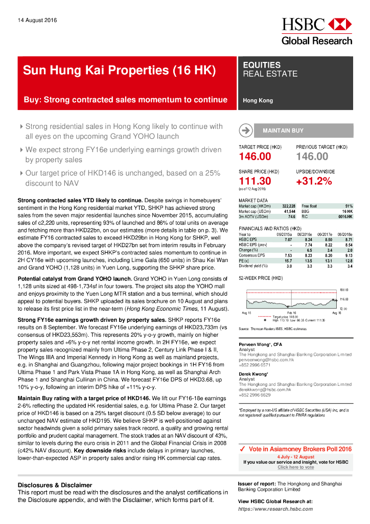 汇丰银行：新鸿基地产（00016）港股公司研究报告-Buy:Strongcontractedsalesmomentumtocontinue