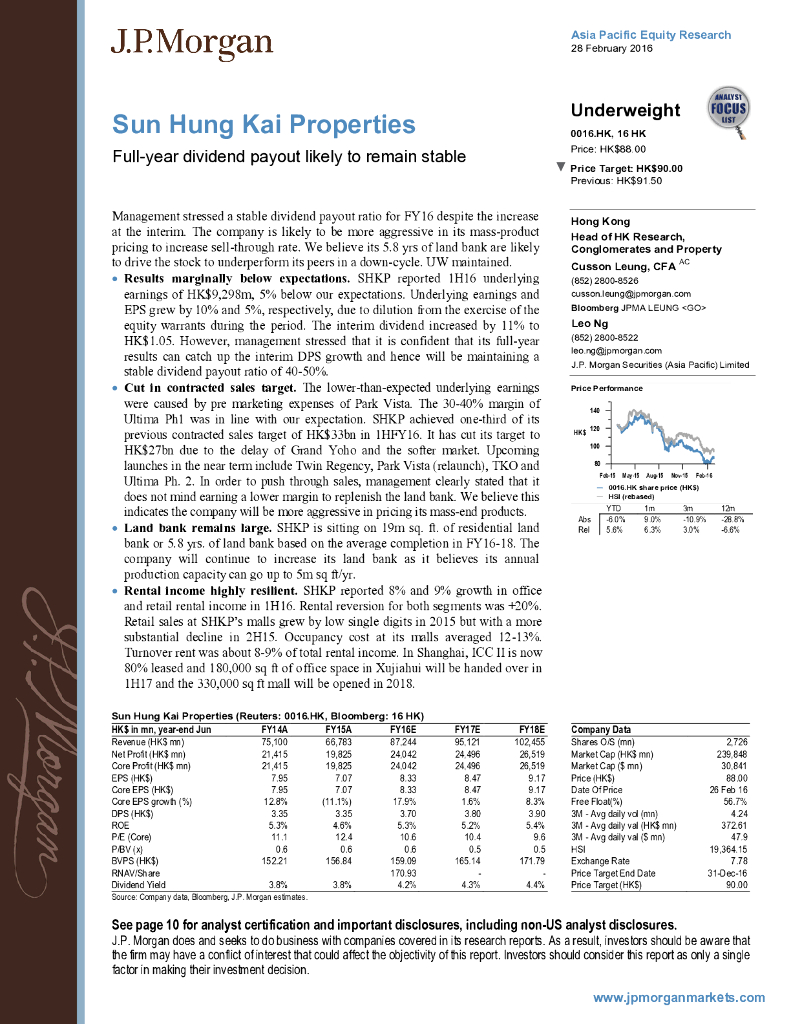 JP摩根资产管理公司亚洲：新鸿基地产（00016）港股公司研究报告-Full-yeardividendpayoutlikelytoremainstable