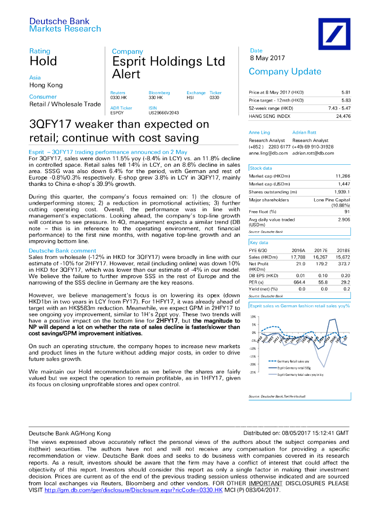 德意志银行：思捷环球（00330）港股公司研究报告-3QFY17weakerthanexpectedonretail;continuewithcostsaving